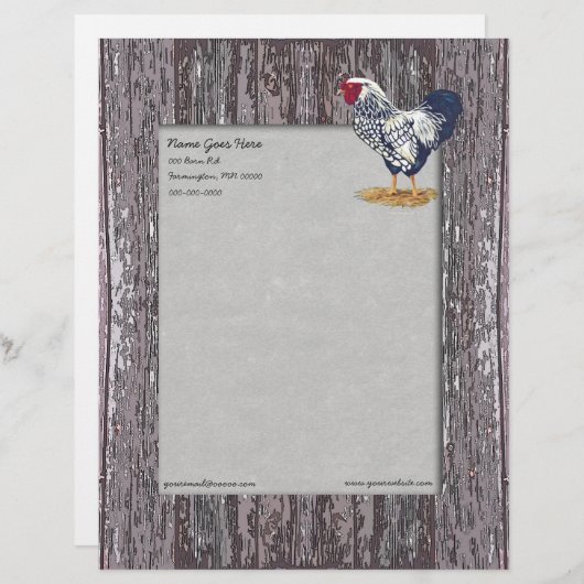 Silver Laced Wyandotte Rooster Custom Briefhoofd (Voorkant / Achterkant)