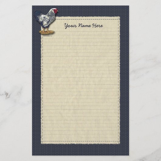 Silver Laced Wyandotte Rooster Denim Briefpapier (Voorkant)