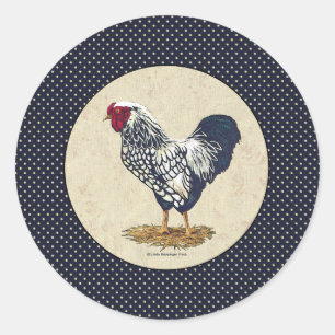 Silver Laced Wyandotte Rooster Denim Ronde Sticker