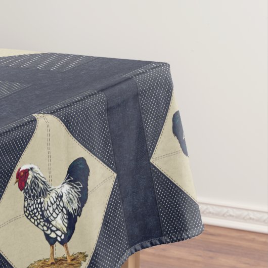 Silver Laced Wyandotte Rooster Denim Tafelkleed (Voorbeeld)