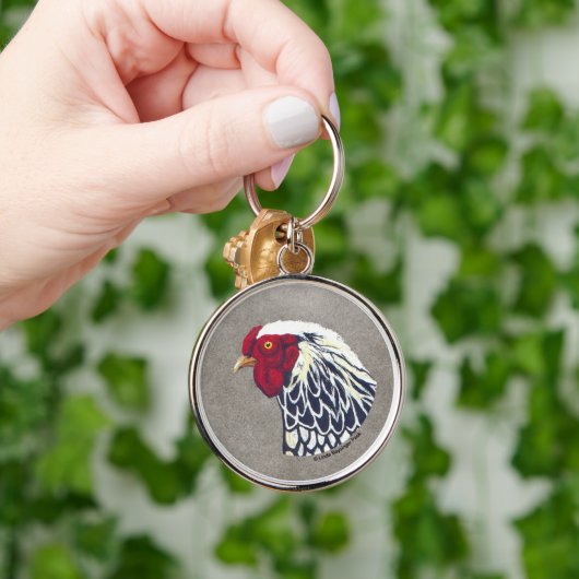 Silver Laced Wyandotte Rooster Sleutelhanger (Hand)