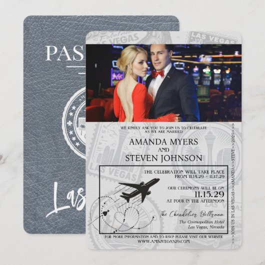 Silver Las Vegas Passport Wedding Kaart (Voorkant / Achterkant)