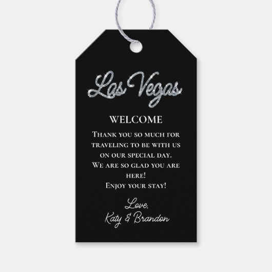 Silver Las Vegas Sparkles Bruiloft Welkom Cadeaulabel (Voorkant)