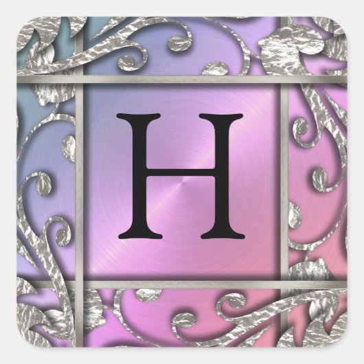 Silver Lattice Monogram Envelope Seal Vierkante Sticker (Voorkant)