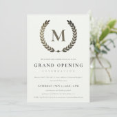 Silver Laurel Monogram  Grote Opening Invite Bedankkaart (Staand voorkant)