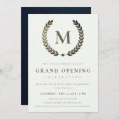 Silver Laurel Monogram  Grote Opening Invite Bedankkaart (Voorkant / Achterkant)