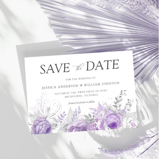Silver & Lavender Enchanted Floral Wedding Save The Date