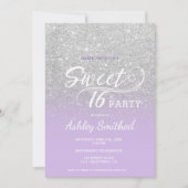 Silver lavender glitter ombre paars Sweet 16 Kaart (Voorkant)
