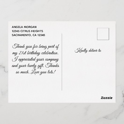 Silver Lavender Ombre 21st Birthday Hartelijk dank Folie Uitnodiging Briefkaart (Achterkant)