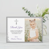 Silver Lavender Paarse Communie Hartelijk dank Bedankkaart (Staand voorkant)