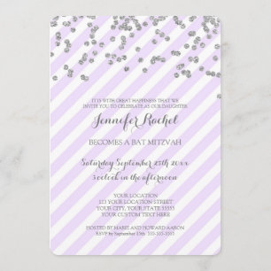 Silver Lavender Stripes Bat Mitzvah Invitations Kaart
