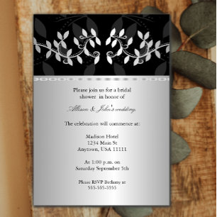Silver Leaf Border Bridal Shower Invitation Kaart