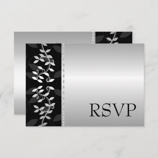 Silver Leaf Border RSVP Card (Voorkant / Achterkant)