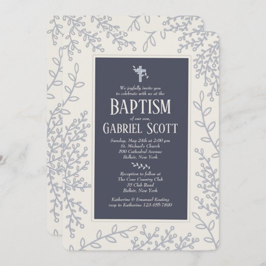 Silver Leaf Invitation Kaart (Voorkant / Achterkant)