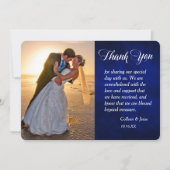 Silver Leaf Swirl Blue Photo Weddenschap Bedankt (Voorkant)