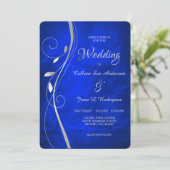 Silver Leaf Swirl Bright Blue Wedding Invitation Kaart (Staand voorkant)