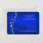 Silver Leaf Swirl Bright Blue Wedding RSVP Kaart (Voorkant / Achterkant)