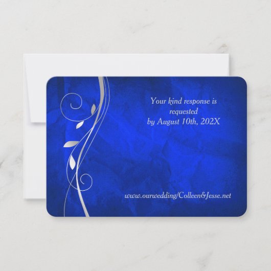 Silver Leaf Swirl Bright Blue Wedding RSVP Kaart (Voorkant)