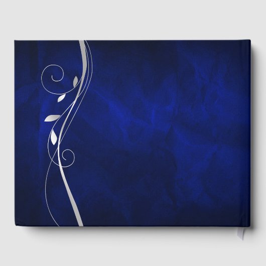 Silver Leaf Swirl Deep Blue Weddenschap Book Gastenboek (Achterkant)