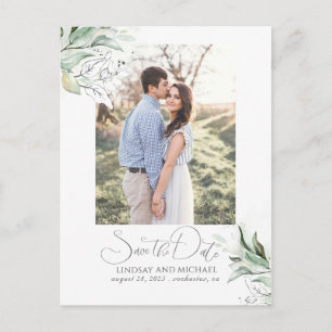 Silver Leaves Greenery Save the Date Foto Aankondigingskaart