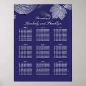 Silver Leaves Herfst Navy Wedding Seating Chart Poster (Voorkant)