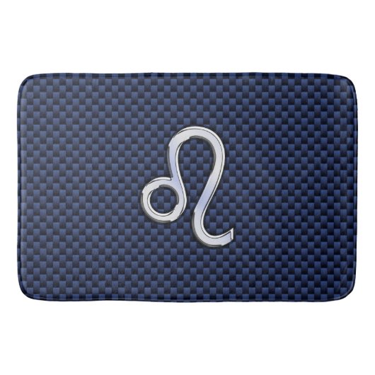 Silver Leo-symbool op Navy Blue Carbon Print Badmat (Voorkant)