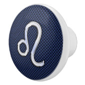 Silver Leo-symbool op Navy Blue Carbon Print Keramische Knop (Rechts)