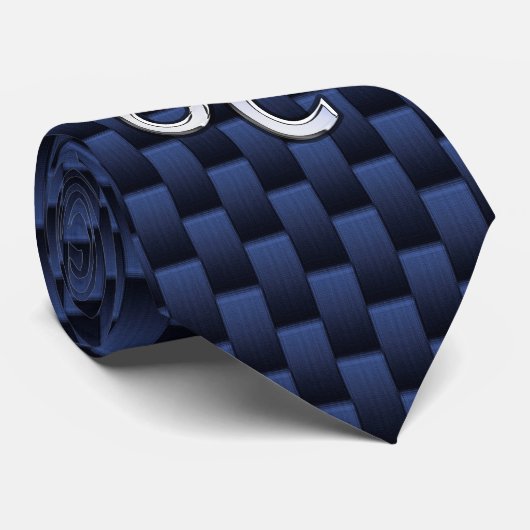 Silver Leo-symbool op Navy Blue Carbon Print Stropdas (Opgerold)