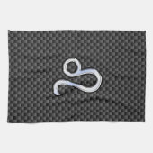 Silver Leo Zodiab Symbool Charcoal Carbon Fiber Theedoek (Horizontaal)