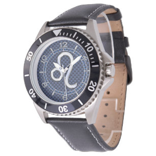 Silver Leo Zodiac Symbol Navy Carbon Fiber Dial Horloge