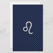 Silver Leo Zodiac Symbol Navy Carbon Fiber Print Briefpapier (Voorkant / Achterkant)