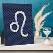 Silver Leo Zodiac Symbol Navy Carbon Fiber Print Fotoplaat (Zijkant)