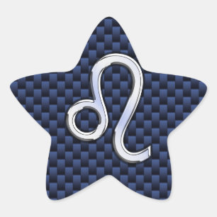 Silver Leo Zodiac Symbol Navy Carbon Fiber Print Ster Sticker