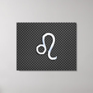 Silver Leo Zodiac-symbool op koolstofvezel afdrukk Canvas Afdruk