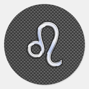 Silver Leo Zodiac-symbool op koolstofvezel afdrukk Ronde Sticker