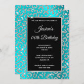 Silver Leopard Glitter Turquoise Blue Birthday Kaart (Voorkant / Achterkant)