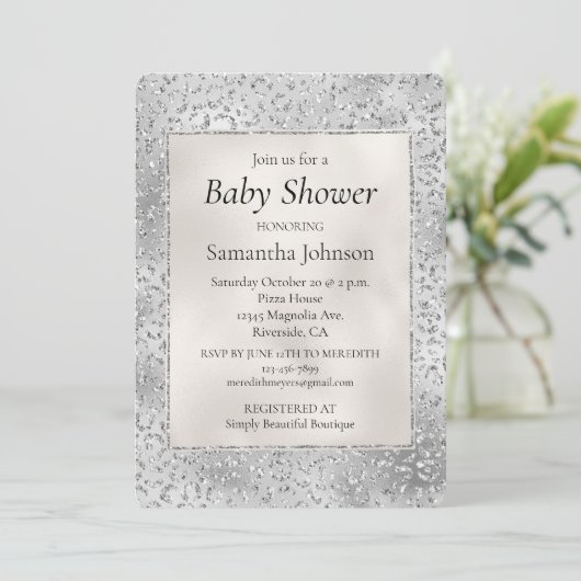 Silver Leopard Print Luxe Glitter Kaart (Staand voorkant)