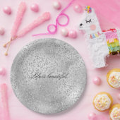 Silver Leopard Print Luxe Glitter Papieren Bordje (Feest)