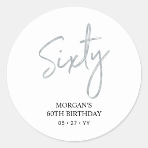 Silver Lettering 60th Birthday Party Favor Ronde Sticker