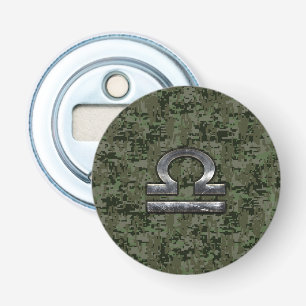 Silver Libra Zodiac Green Digital Camo Button Flesopener