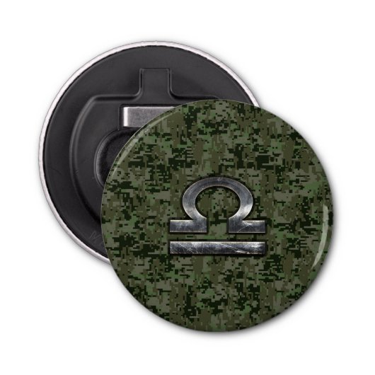 Silver Libra Zodiac Green Digital Camo Button Flesopener (Voorkant)