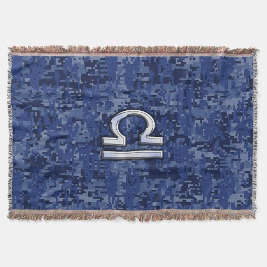 Silver Libra Zodiac Sign on blue digital camo Deken (Voorkant)