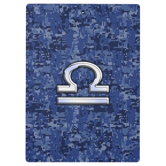 Silver Libra Zodiac Sign on blue digital camo Klembord (Achterkant)