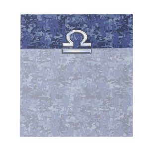 Silver Libra Zodiac Sign on blue digital camo Notitieblok