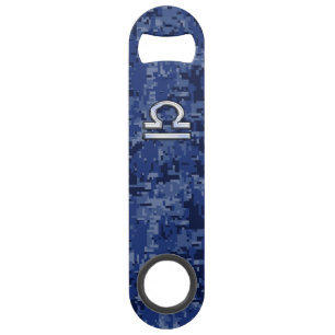 Silver Libra Zodiac Sign on blue digital camo Speed Flessenopener