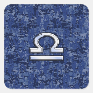 Silver Libra Zodiac Sign on blue digital camo Vierkante Sticker