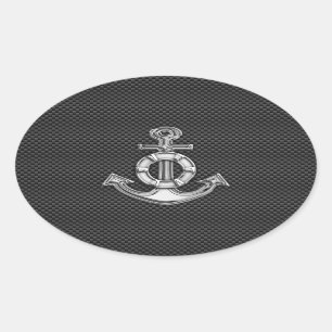 Silver Lifesaver Anchor op zwarte koolstofvezel Ovale Sticker