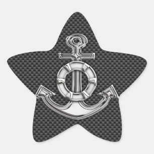 Silver Lifesaver Anchor op zwarte koolstofvezel Ster Sticker
