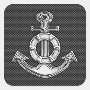 Silver Lifesaver Anchor op zwarte koolstofvezel Vierkante Sticker