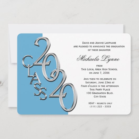 Silver Light Blue 2020 Photo Afstuderen Invitation Kaart (Achterkant)